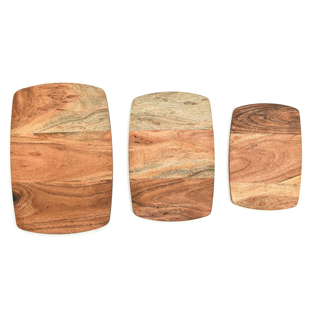 Cutting Board Series, Acacia Wood Cutting Boards for Kitchen, Solid Wooden Serving Charcuterie Board, Organic Set of 3 Wood Board, 13.6"x9.1", 11.8"x7.8", 9.6"x6.5"