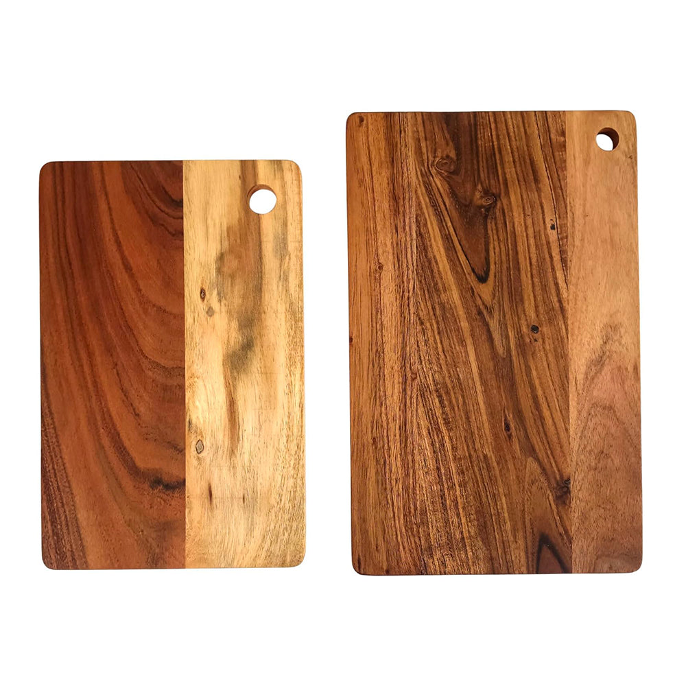 Wood Set Of 2 Cutting Boards Kitchen, Thick Chopping Board, Large Wooden Cutting Board with Deep Juice Groove and Handles, Wooden trays for meat, fruit and cheese (16 X 10 X 0.63 Inch)