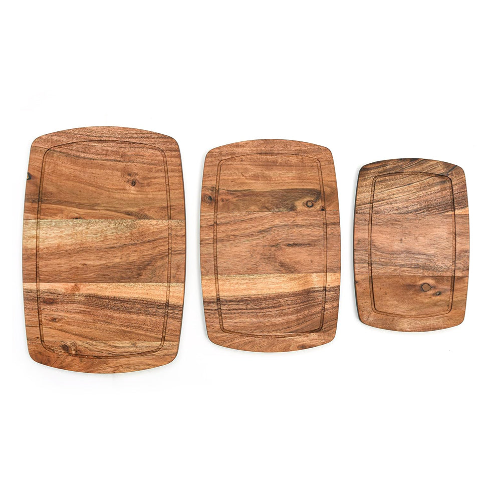 Cutting Board Series, Acacia Wood Cutting Boards for Kitchen, Wooden Serving Charcuterie Board with Grooves, Organic Set of 3 Wood Board, 13.6"x9.1", 11.8"x7.8", 9.6"x6.5"