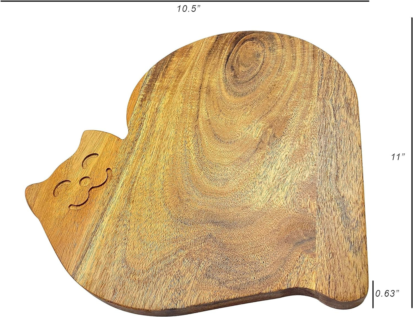 Funny Cat Shaped Wood Cutting Board for Kitchen Smiley Face, 10.5"L x 11"W Decorative Funny Cat Charcuterie Serving Board, Cheese Serving Board, Solid Wood Board