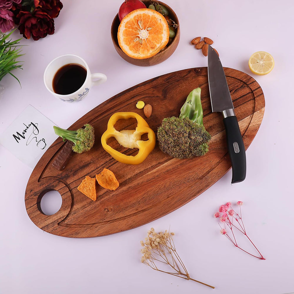 Cutting Board Series, Acacia Wood Cutting Boards for Kitchen, Wooden Serving Charcuterie Board, Organic Wood Board, Ideal for Chopping Meat, Fruits, Cheese 16.4"x8.3"