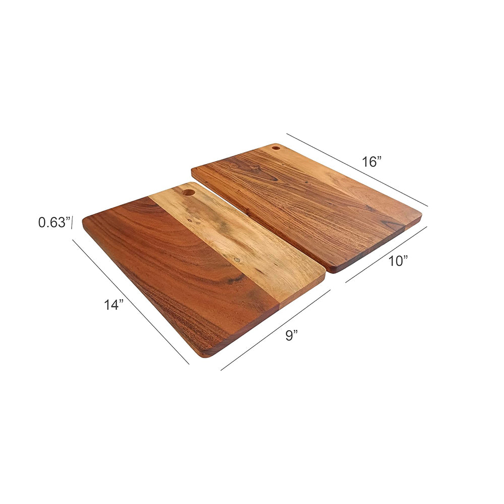 Wood Set Of 2 Cutting Boards Kitchen, Thick Chopping Board, Large Wooden Cutting Board with Deep Juice Groove and Handles, Wooden trays for meat, fruit and cheese (16 X 10 X 0.63 Inch)