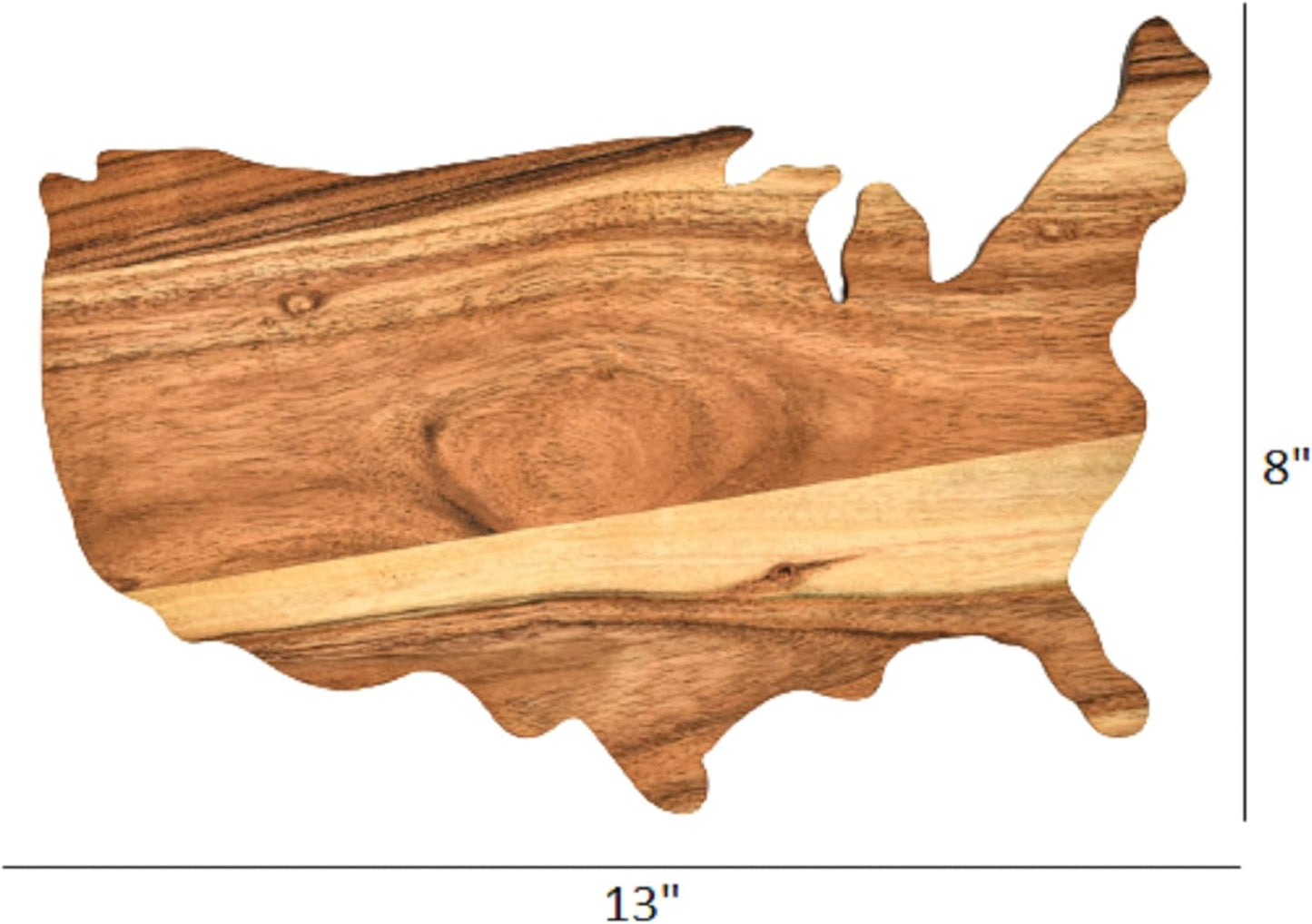 Affinity Decor Acacia Wooden USA Shaped Wood Cutting Board and Charcuterie Serving Platter for Cheese Fruit, Gift (US Map Board 13"L x 8"W)