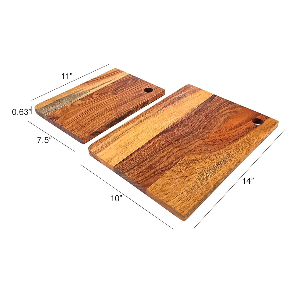 Wood Set Of 2 Cutting Boards Kitchen, Thick Chopping Board, Large Wooden Cutting Board with Deep Juice Groove and Handles, Wooden trays for meat, fruit and cheese (14 X 10 X 0.63 Inch)