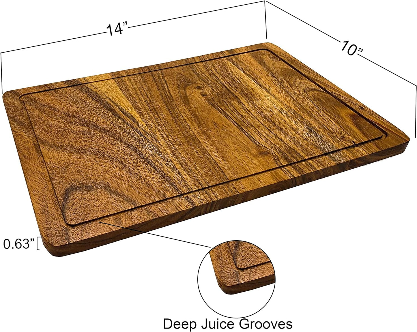 Affinity Decor Wood Cutting Board for Kitchen, Natural Cheese Serving Boards, Wooden Charcuterie Boards, Wood Serving Platters with Juice Grooves, CB-133, 14"L x 10"W