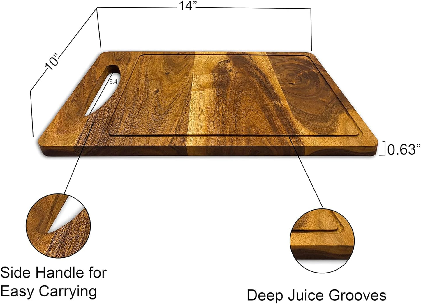 Affinity Decor Wood Cutting Board for Kitchen, Natural Cheese Serving Boards, Wooden Charcuterie Boards, Festive Serving Platters with Handle and Juice Grooves, CB-131, 14"L x 10"W