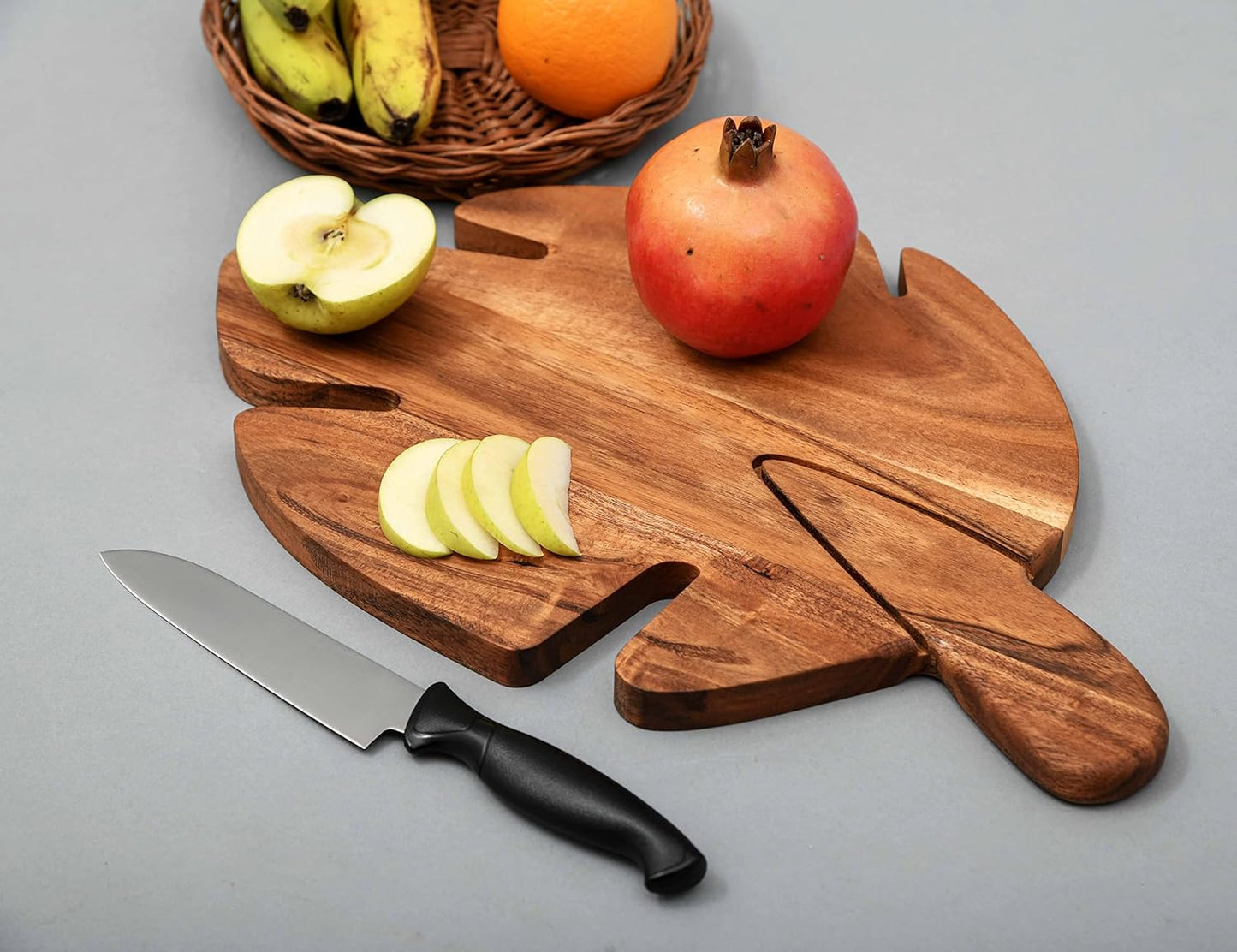 Affinity Decor Organic Acacia Cutting Board Wood for kitchen, Wooden Chopping Boards with Handle for Cheese, Butcher Block (Leaf Chopping Board 16"L x 11"W)