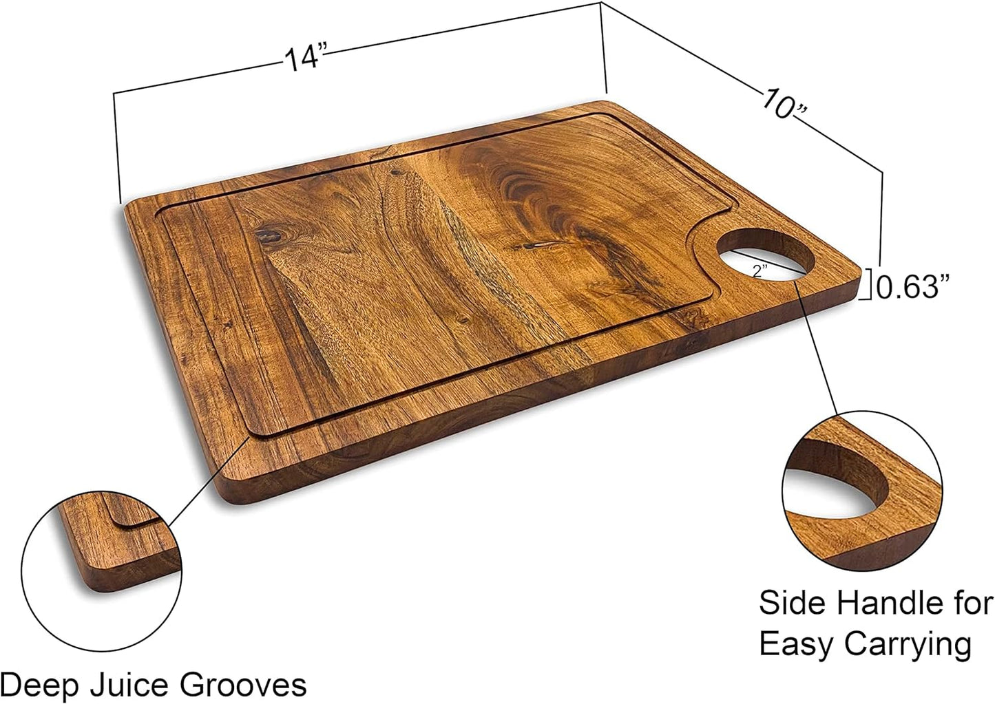 Affinity Decor Wood Cutting Board for Kitchen, Natural Cheese Serving Boards, Wooden Charcuterie Boards, Festive Serving Platters with Handle and Juice Grooves, CB-132, 14"L x 10"W