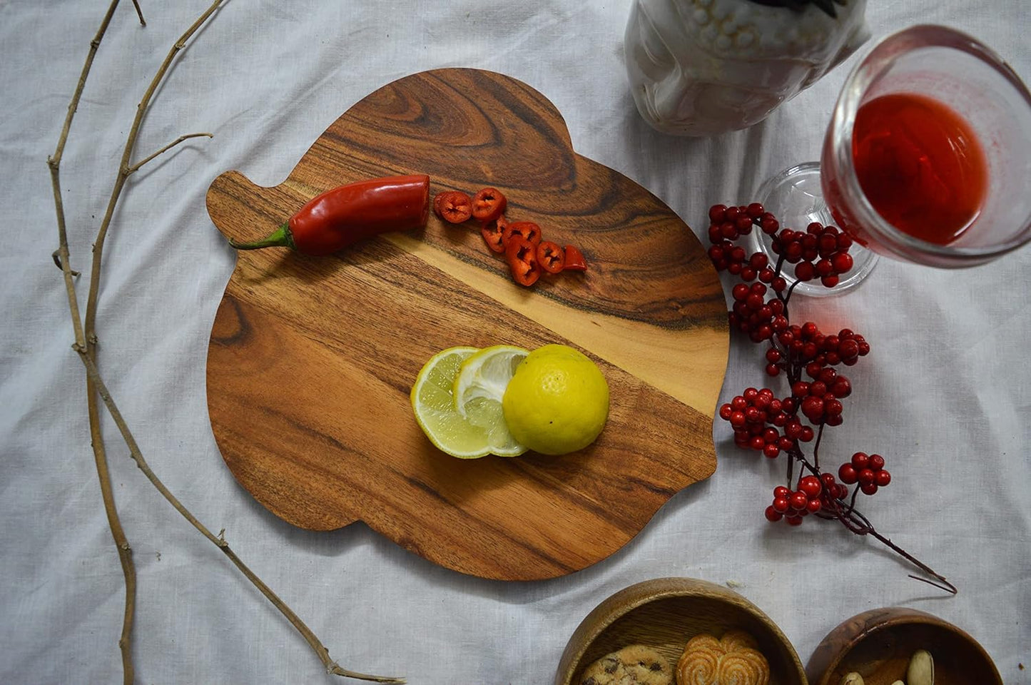 Organic Acacia Wood Cutting Board for kitchen, Chopping Board Platter Butcher Block for Cheese and Vegetables Fruit & Salad (Nut Board 11"L x 9"W)