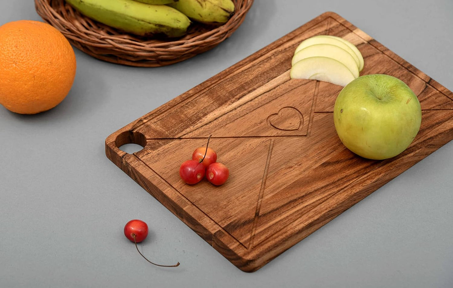 Affinity Decor Organic Acacia kitchen Cutting Chopping Board Platter Wine Holder with Handles for Butcher Block Cheese and Vegetables Fruit & Salad (Envelope Board 11"L x 7"W)