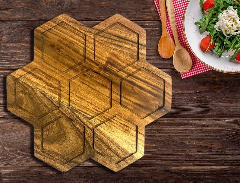 Affinity Decor Cutting Board Series, Acacia Wood Cutting Boards for Kitchen, Wooden Serving Charcuterie Board, Chess Print Wood Board, Ideal for Chopping Meat, Fruits, Cheese 12.5"x12"