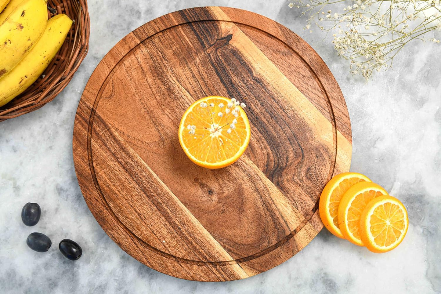 Cutting Board Series, Acacia Wood Cutting Boards for Kitchen, Round Wooden Serving Charcuterie Board, Organic Wood Board, Ideal for Chopping Meat, Fruits, Cheese 11 x 11