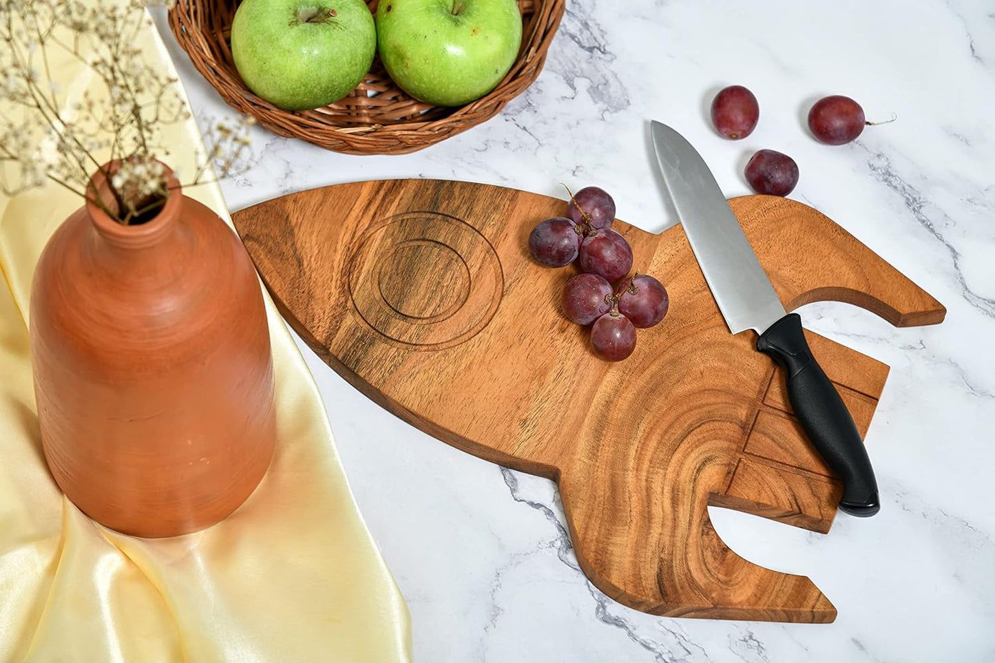 Affinity Decor Organic Acacia Wood Kitchen Cutting Chopping Board for Butcher Block Cheese and Vegetables Fruit Salad Halloween Christmas Gift (Rocket Board 13"L x 10"W)