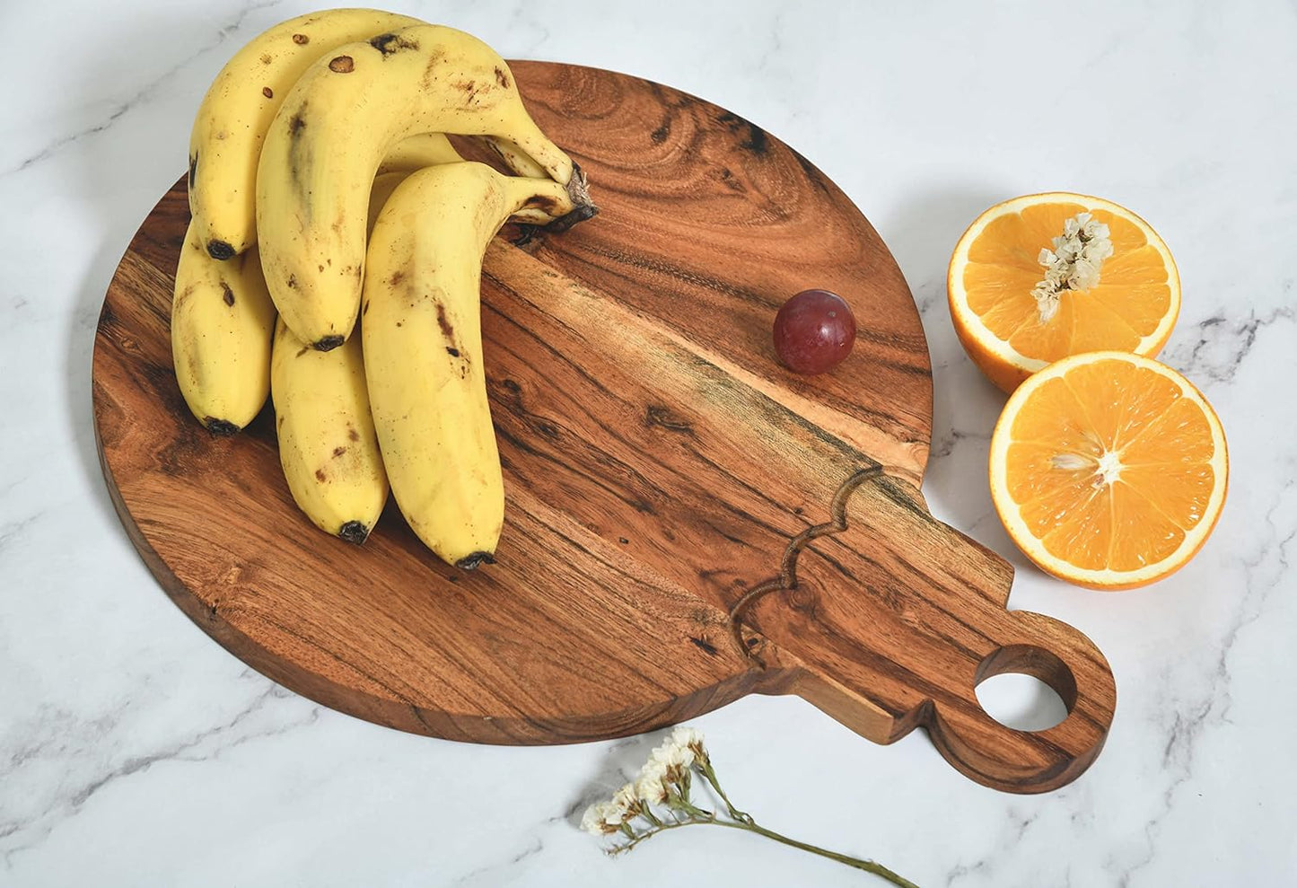 Organic Acacia Wood Cutting Board for kitchen Platter with Handles Butcher Block Chopping Boards for Cheese Vegetables Fruit & Salad (Bulb Board 13"L x 10"W)