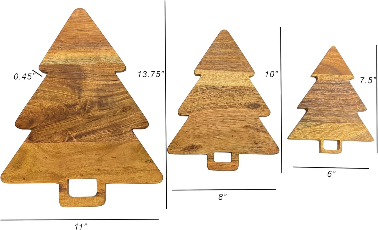 Affinity Decor Christma Tree Shaped Wood Cutting Board Set for Kitchen, Decorative 3 Pieces Tree Wooden Cutting Boards, Charcuterie Serving Trays, Wooden Chopping Boards with Handles for Decoration