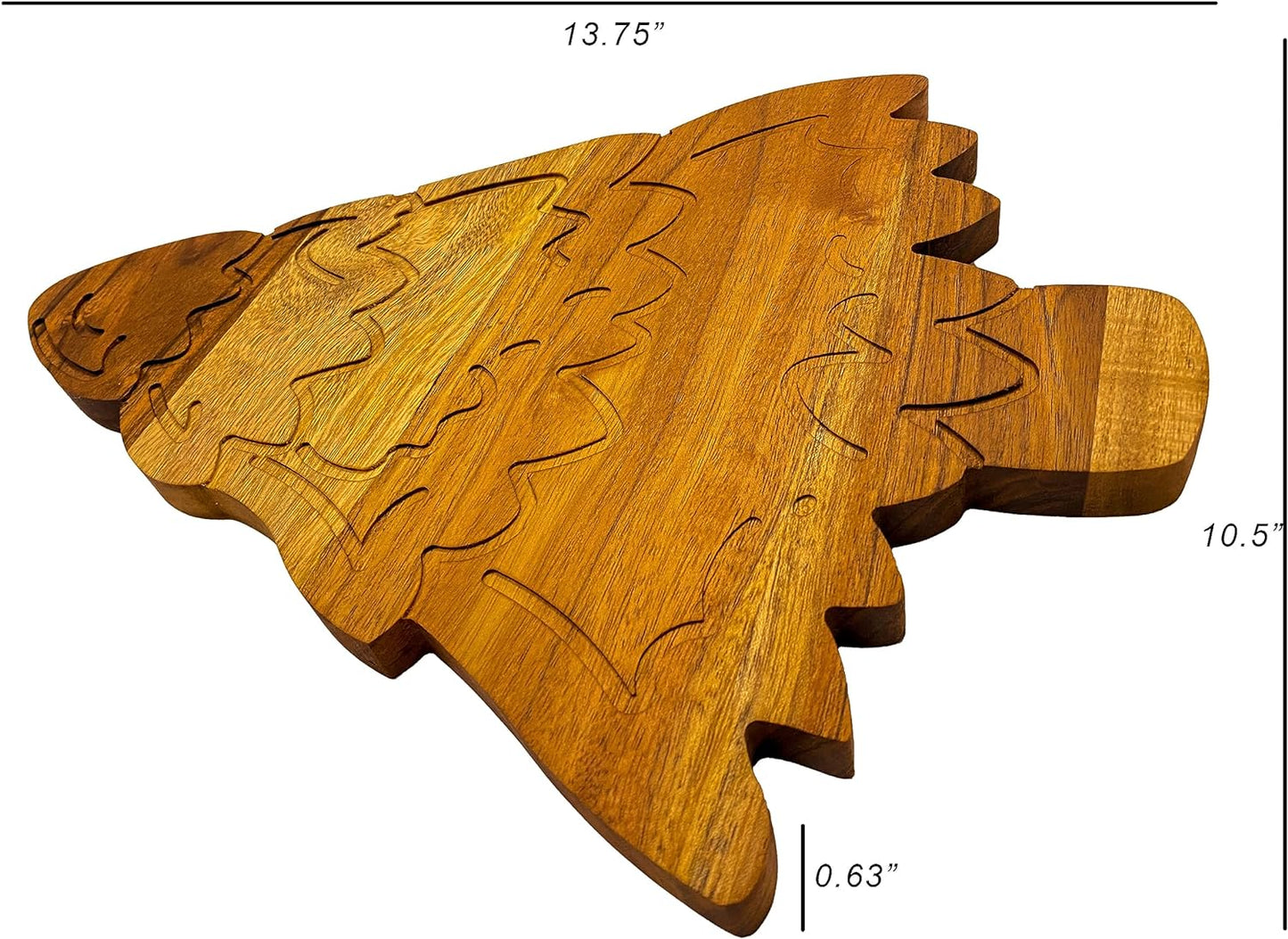 Wood Cutting Board for Kitchen Christmas Snow Tree Shaped Wooden Cutting Board with Handle & Grooves, Decorative cutting board for Cheese & Charcuterie Serving Platter 13.75"L x 10.5"W