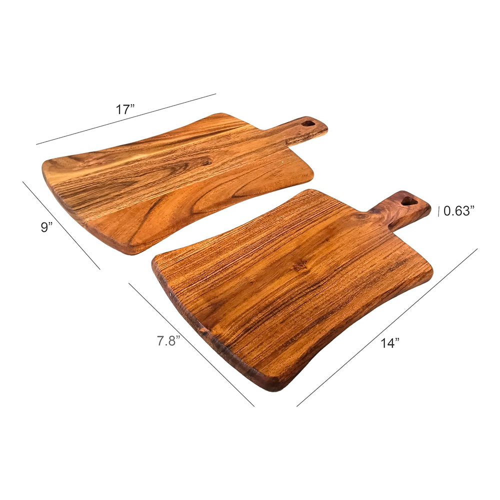 Wood Set Of 2 Cutting Boards Kitchen, Thick Chopping Board, Large Wooden Cutting Board with Deep Juice Groove and Handles, Wooden trays for meat, fruit and cheese (17 X 9 X 0.63 Inch)