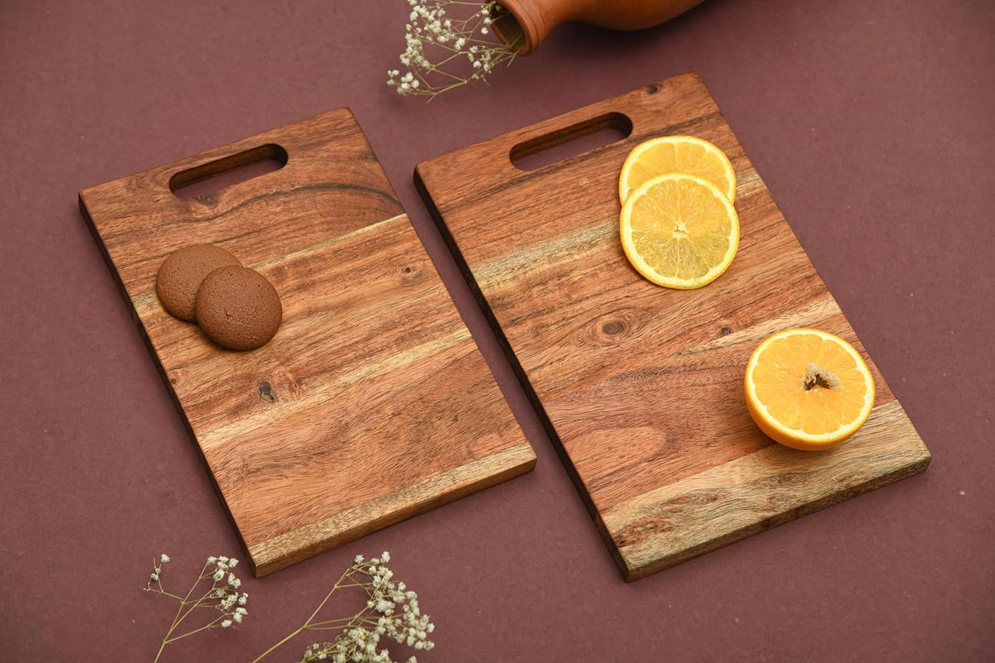 Cutting Board Series, Acacia Wood Cutting Boards for Kitchen, Set of 2 Wooden Charcuterie Board, Organic Wood Board, Ideal for Chopping Meat, Fruits, Cheese 11.1"x7.2", 9.9"x6.5"