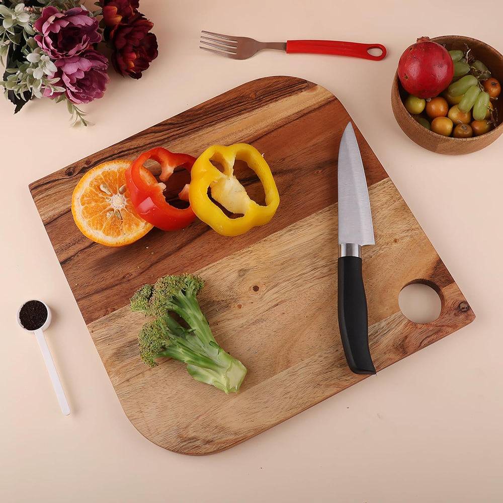 Cutting Board Series, Acacia Wood Cutting Boards for Kitchen, Wooden Serving Charcuterie Board, Organic Wood Board, Ideal for Chopping Meat, Fruits, Cheese 12.2"X12.2"