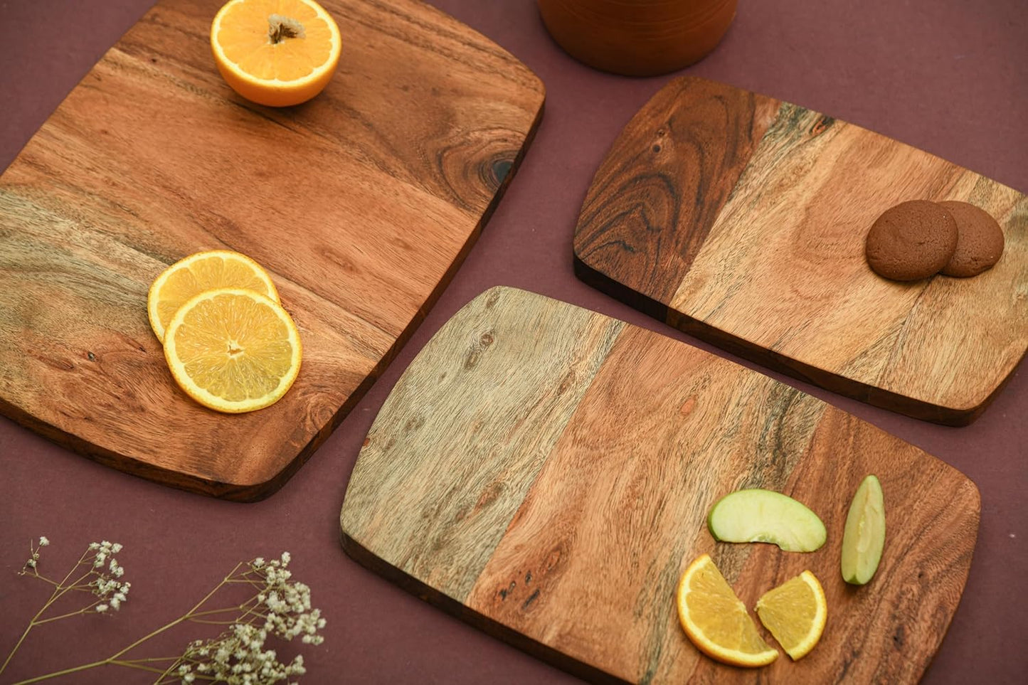 Cutting Board Series, Acacia Wood Cutting Boards for Kitchen, Solid Wooden Serving Charcuterie Board, Organic Set of 3 Wood Board, 13.6"x9.1", 11.8"x7.8", 9.6"x6.5"