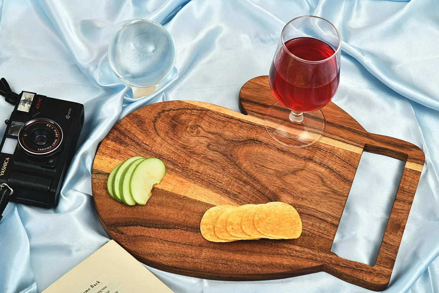 Affinity Decor Organic Acacia kitchen Cutting Chopping Board Platter Wine Holder with Handles for Butcher Block Cheese and Vegetables Fruit & Salad (Glove Board 14"L x 11"W)