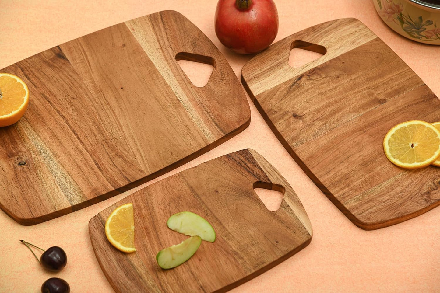 Cutting Board Series, Acacia Wood Cutting Boards for Kitchen, Wooden Serving Charcuterie Board Set of 3, Organic Wood Board, 13.6"x9.1", 11.8"x7.8", 9.7"x6.5"