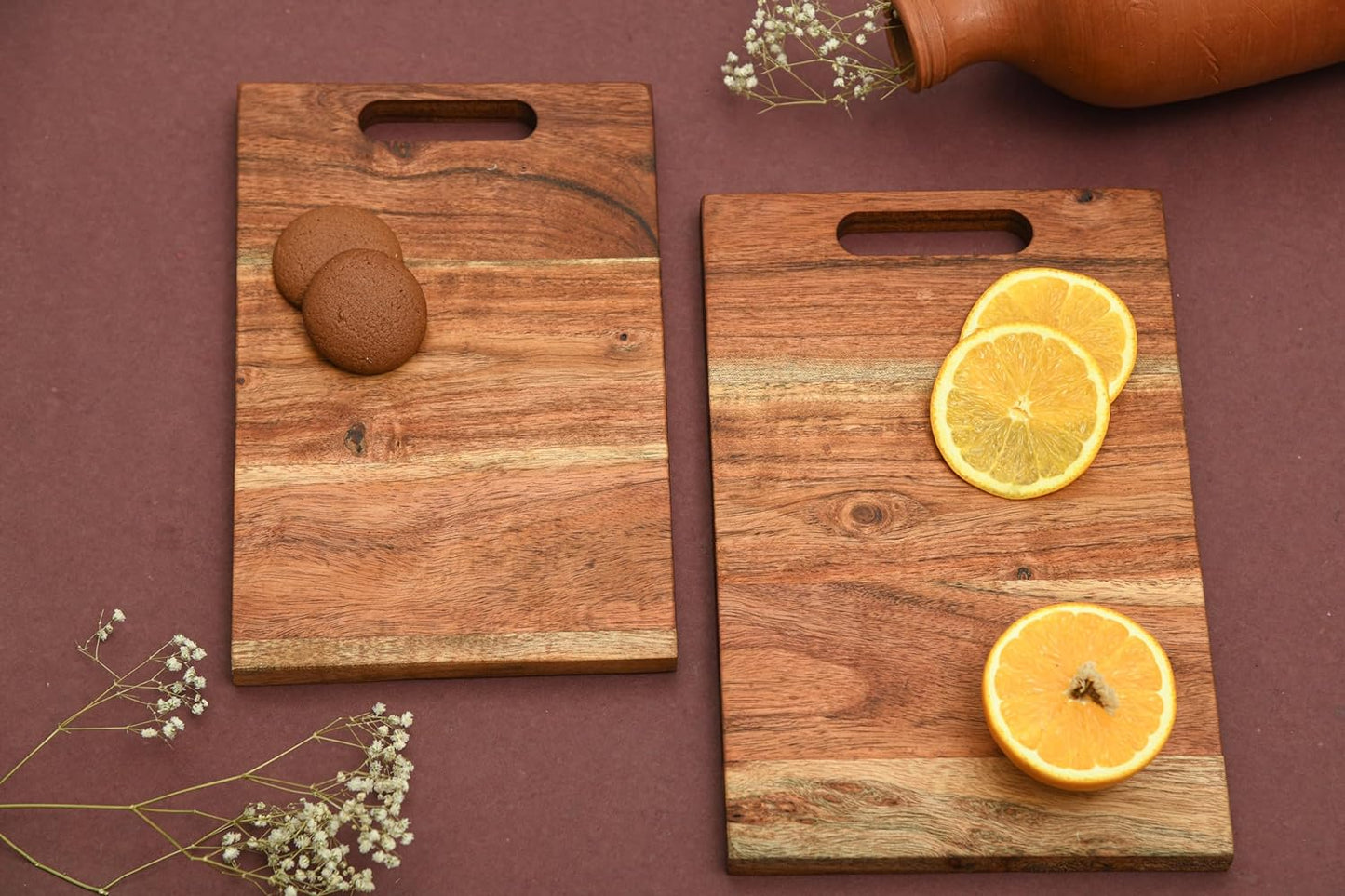 Cutting Board Series, Acacia Wood Cutting Boards for Kitchen, Set of 2 Wooden Charcuterie Board, Organic Wood Board, Ideal for Chopping Meat, Fruits, Cheese 11.1"x7.2", 9.9"x6.5"