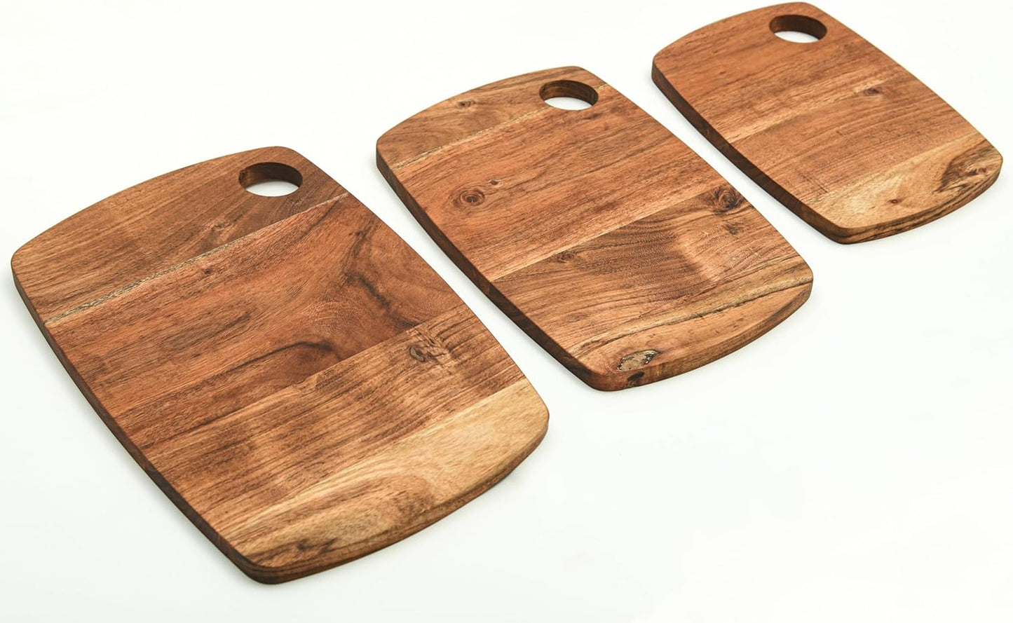 Affinity Decor Cutting Board Series, Acacia Wood Cutting Boards for Kitchen, Wooden Serving Charcuterie Board with Hanging Hole, Organic Wood Board Set of 3, 13.6"x9.1", 11.8"x7.8", 9.6"x6.5"