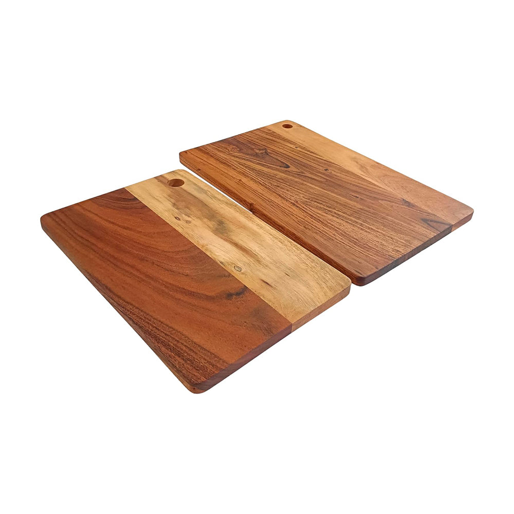 Wood Set Of 2 Cutting Boards Kitchen, Thick Chopping Board, Large Wooden Cutting Board with Deep Juice Groove and Handles, Wooden trays for meat, fruit and cheese (16 X 10 X 0.63 Inch)