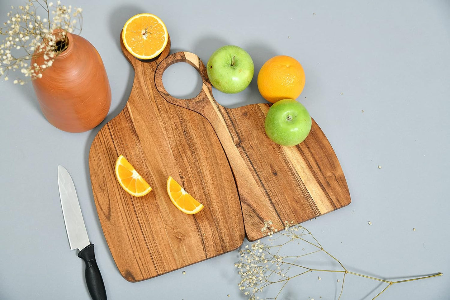 Affinity Decor Couple Valentine Day Organic Acacia kitchen Cutting Chopping Board Platter with Handles for Butcher Block (Set of 2, Couple Board 16"L x 9"W-13"L x 7"W)