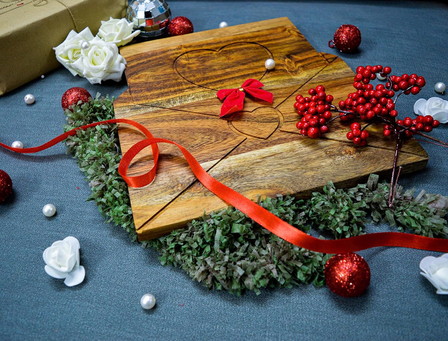 Valentine's Day Gifts Organic Acacia kitchen Cutting Chopping Charcuterie Board Platter Butcher Block for Cheese and Vegetables Meat (Love Message Board 11.3"L x 10.5"W)