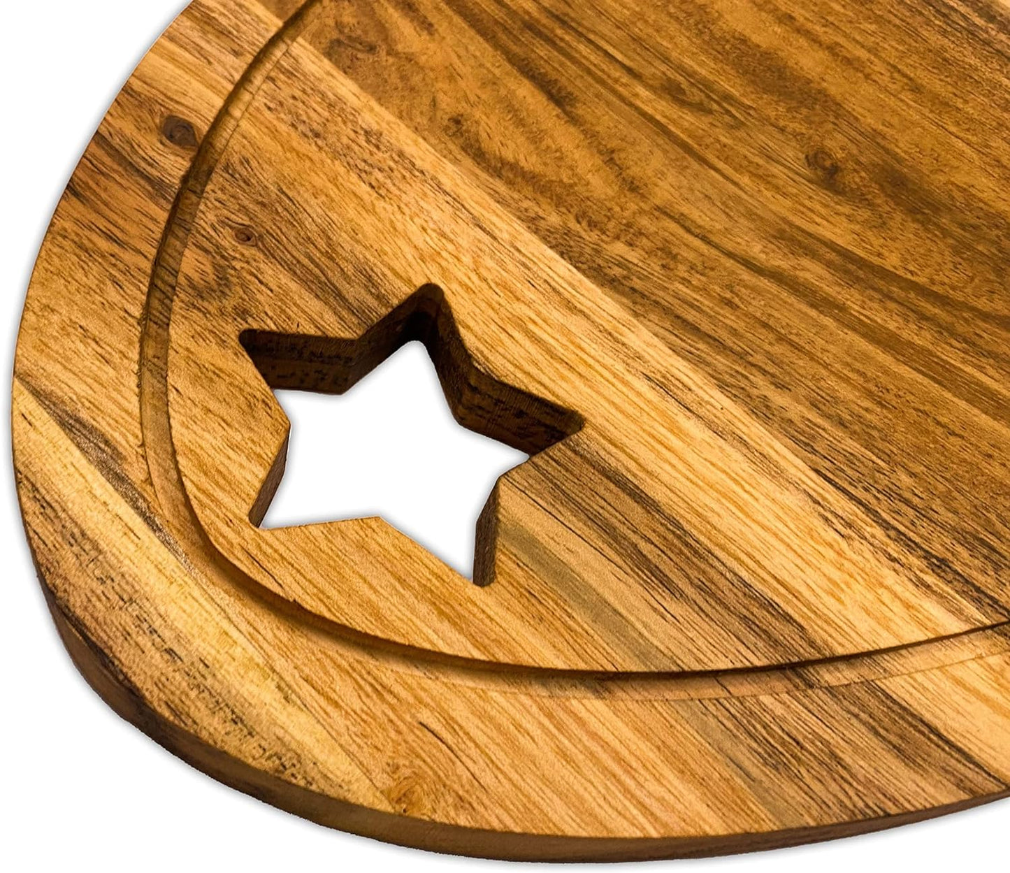 Organic Acacia Wooden Cutting Board and Serving Platter for Cheese Snacks Vegetables Fruit & Salad (Star Egg 13"L x 9.3"W)