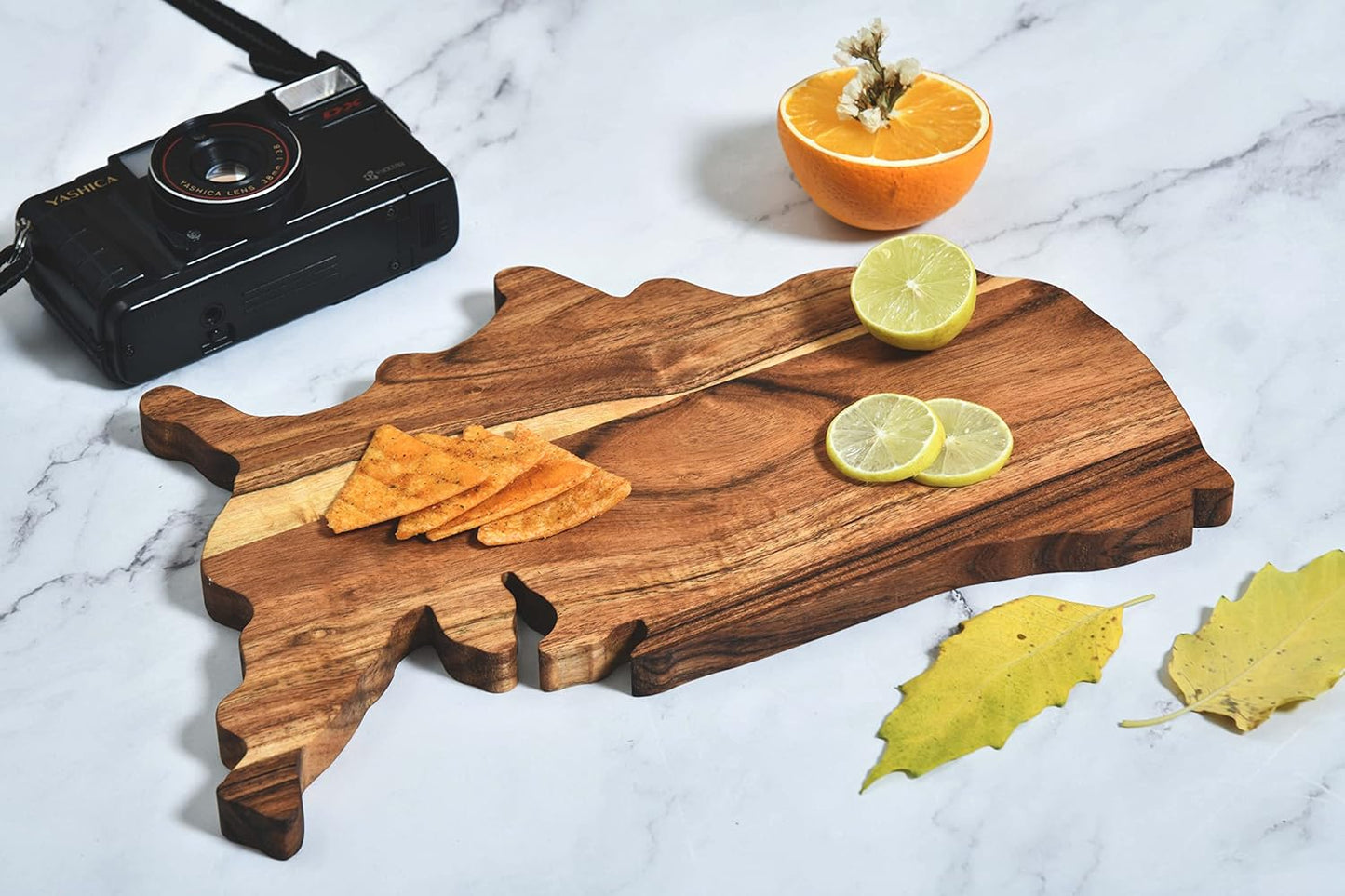 Affinity Decor Acacia Wooden USA Shaped Wood Cutting Board and Charcuterie Serving Platter for Cheese Fruit, Gift (US Map Board 13"L x 8"W)