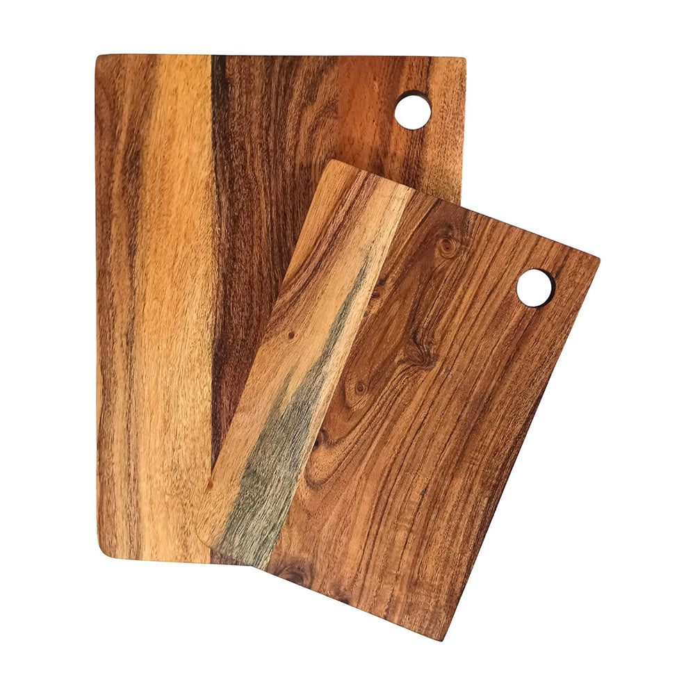 Wood Set Of 2 Cutting Boards Kitchen, Thick Chopping Board, Large Wooden Cutting Board with Deep Juice Groove and Handles, Wooden trays for meat, fruit and cheese (14 X 10 X 0.63 Inch)