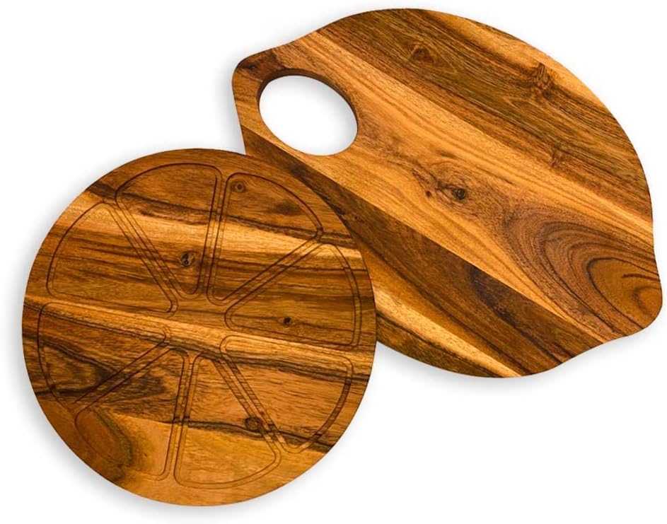 Affinity Decor Wooden Chopping Cutting Board Platter Plate Butcher Block for kitchen Cheese Vegetables Fruit and Salad Set of 2, Lemon Board, 14.5 x 10, 10 x 10 Inches