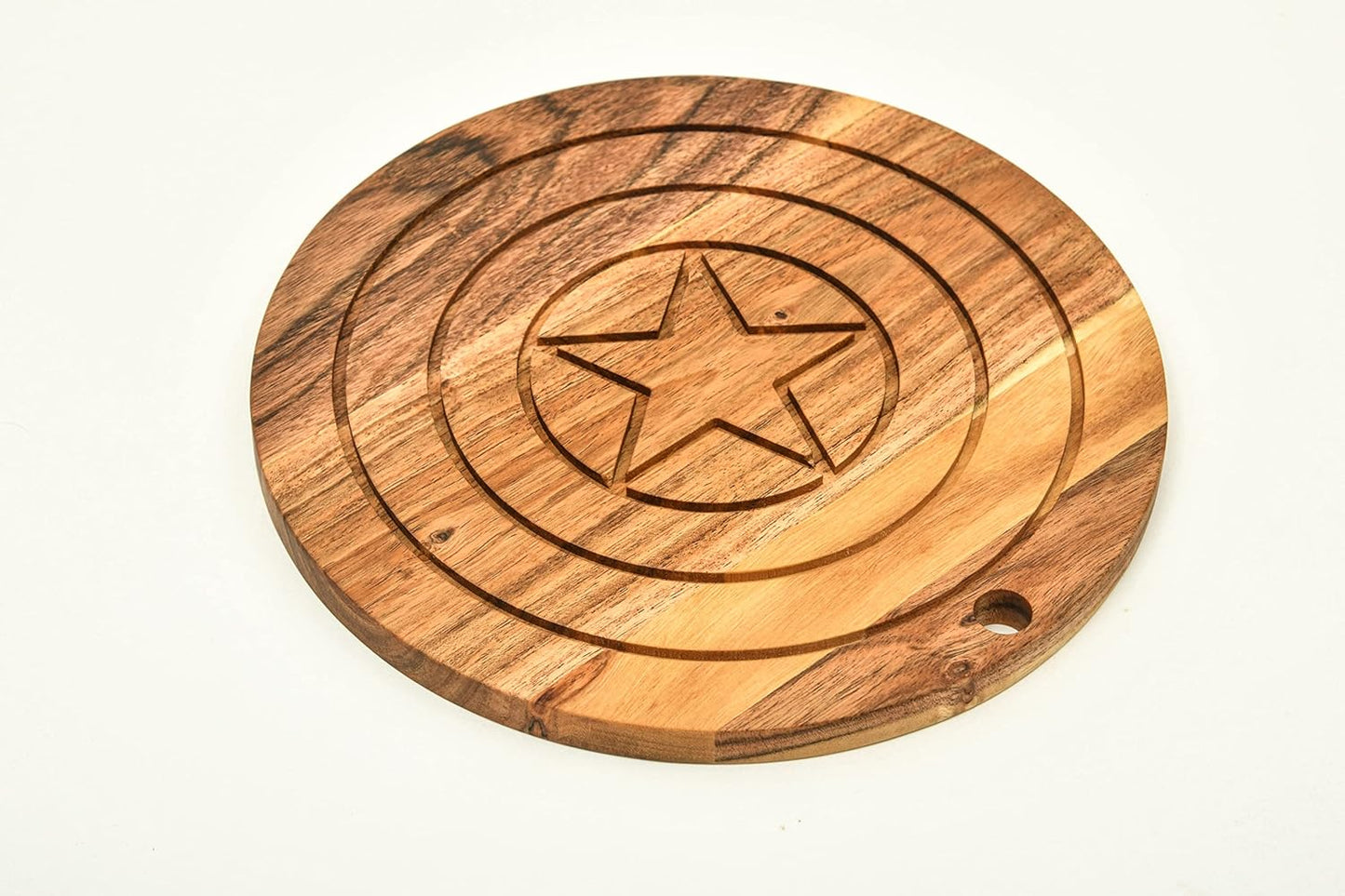 Affinity Decor Organic Acacia kitchen Cutting Chopping Board Platter Wine Holder with Handles for Butcher Block Cheese and Vegetables Fruit & Salad (Star Shield Board, 11"L x 11"W)