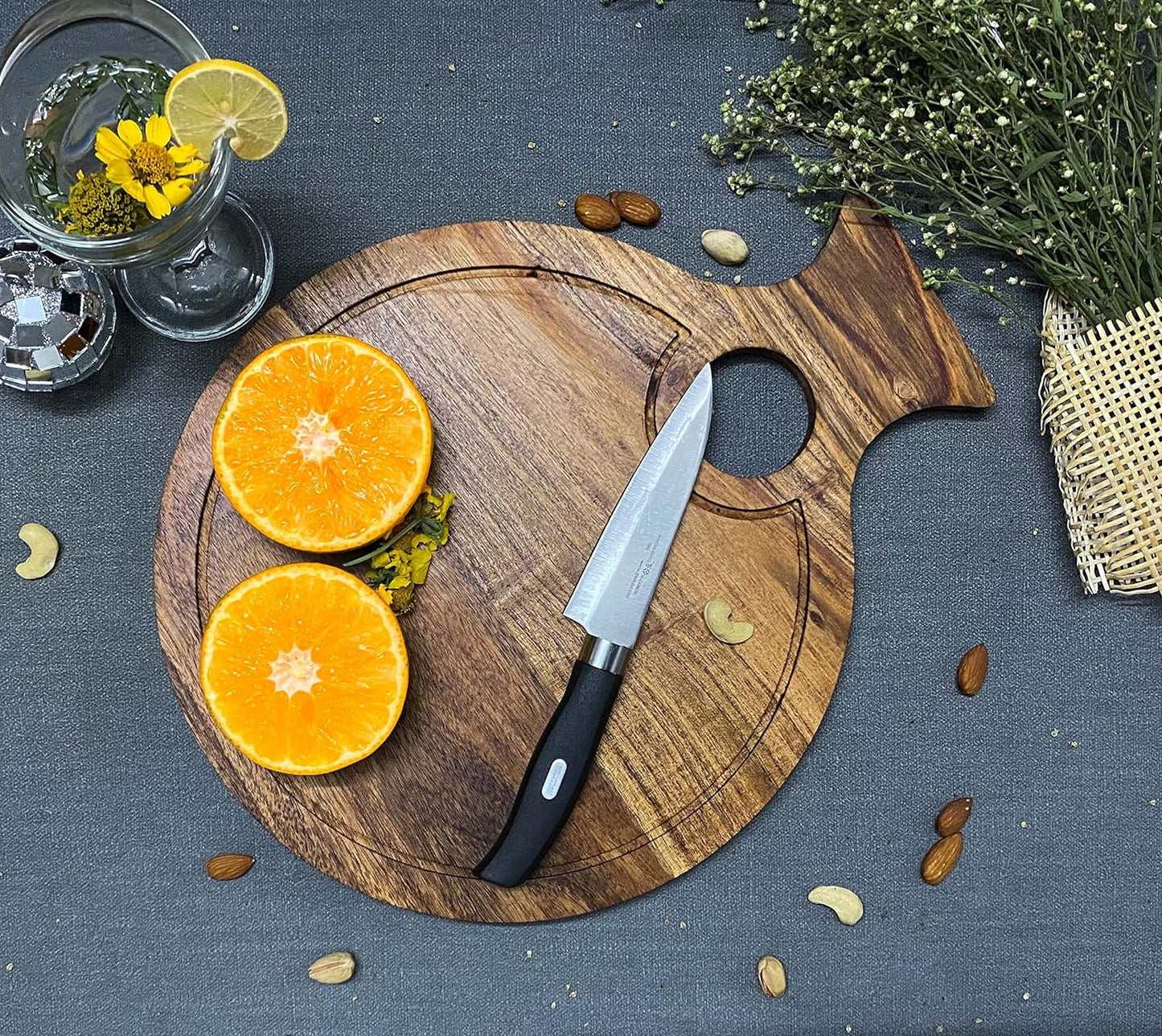 Affinity Decor Large 100% Cutting Board Wood for Kitchen Cheese, Heavy Duty Charcuterie boards, Serving Platters with Handles and Juice Grooves Pre Oiled, CB-137, 14"L x 11.5"W