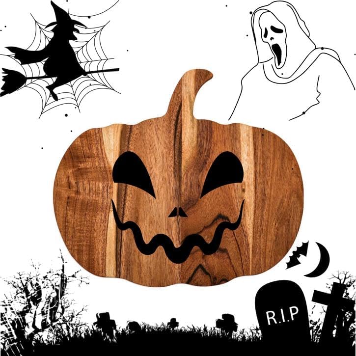 Pumpkin Shaped Wood Cutting Board for kitchen Decoration, Gothic Cutting Boards with Handle (Pumpkin Board 12"L x 13"W)