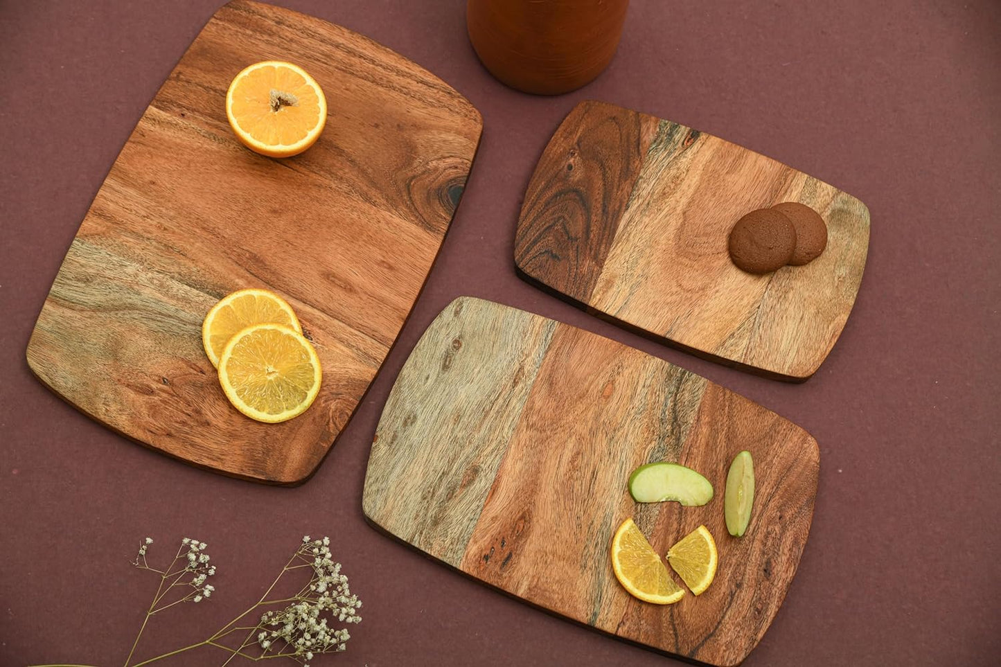 Cutting Board Series, Acacia Wood Cutting Boards for Kitchen, Solid Wooden Serving Charcuterie Board, Organic Set of 3 Wood Board, 13.6"x9.1", 11.8"x7.8", 9.6"x6.5"