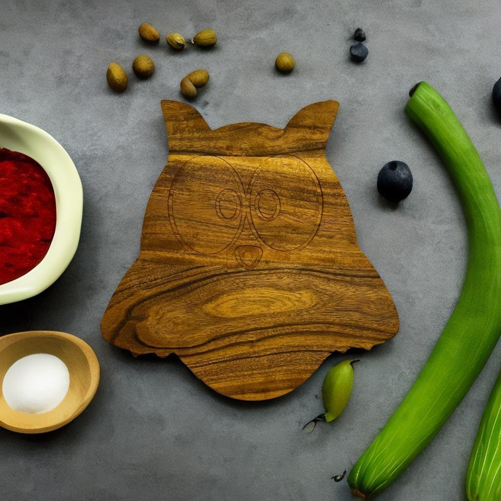 Acacia Wood Halloween Scary Owl Cutting Board with Groove for Festive Decor and Appetizer Serving Tray (12"L x 12"W)