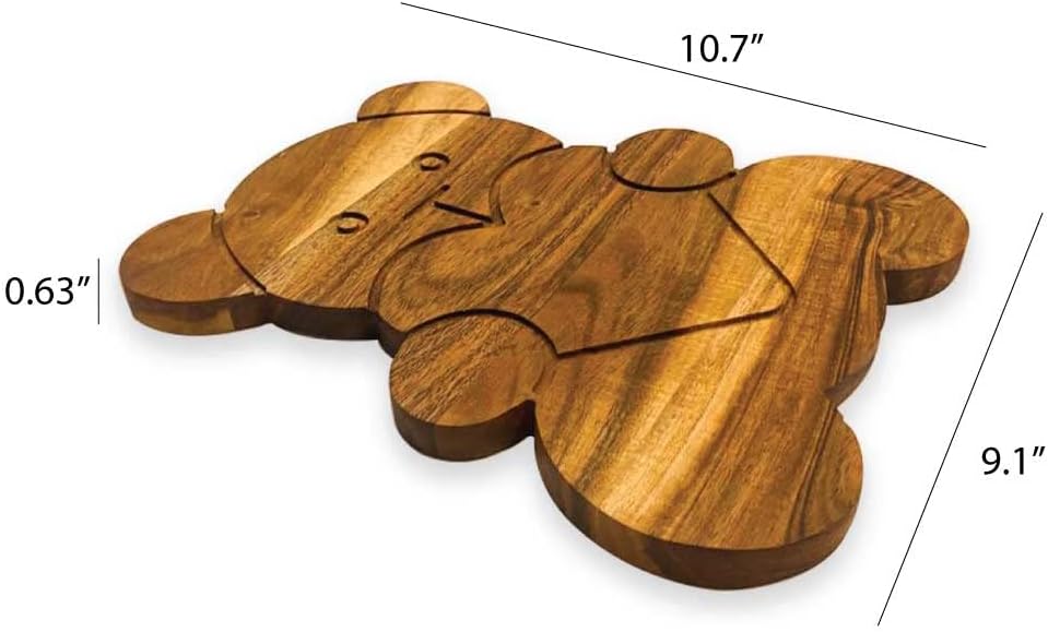 Valentine's Day Gift Organic Acacia kitchen Cutting Chopping Charcuterie Board Platter Butcher Block for Cheese and Vegetables (Teddy Bear Board 10.7"L x 9.1"W)