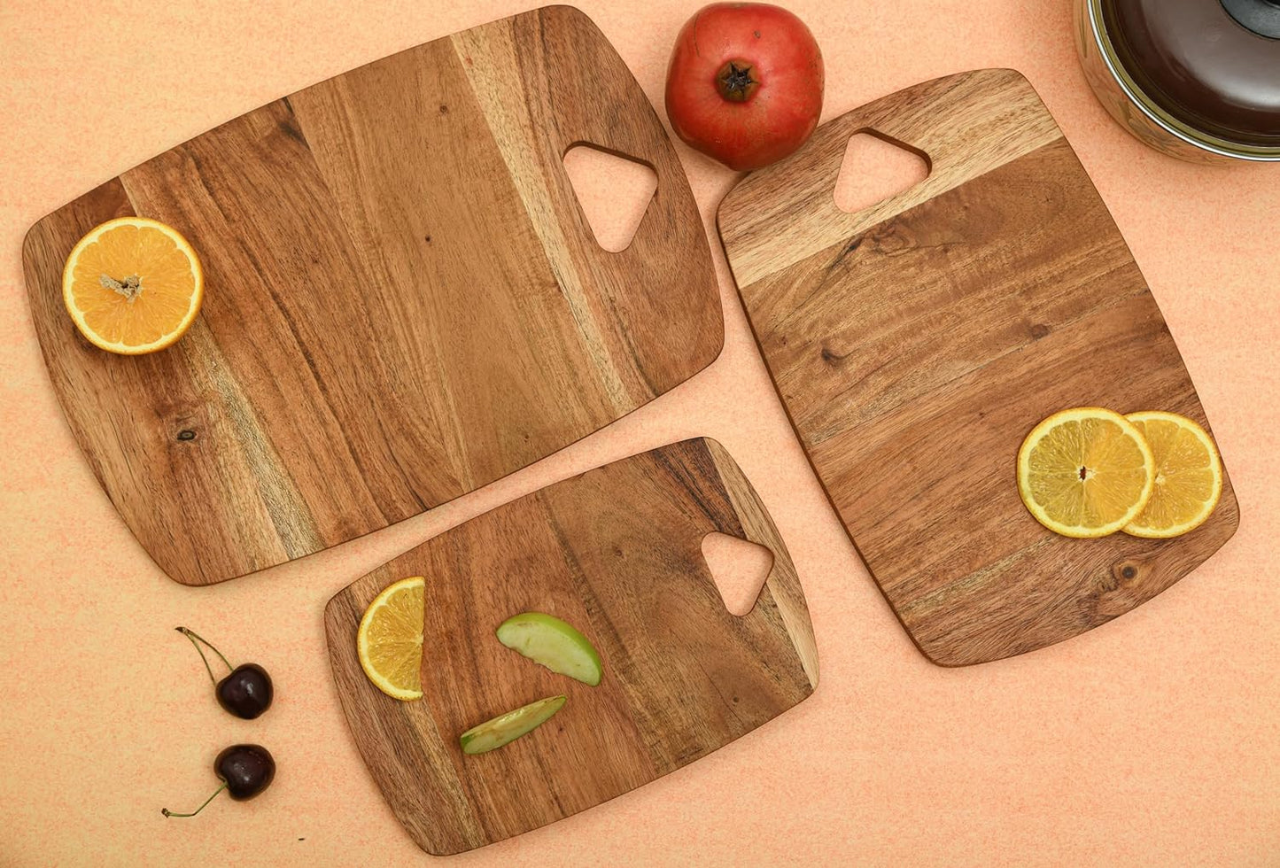 Cutting Board Series, Acacia Wood Cutting Boards for Kitchen, Wooden Serving Charcuterie Board Set of 3, Organic Wood Board, 13.6"x9.1", 11.8"x7.8", 9.7"x6.5"