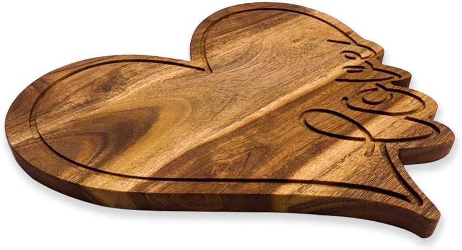 Acacia Wood Valentine's Day Gift Cheese Cutting Chopping Charcuterie Board for cheese Platter Serving Try Plate (Love Heart Board 10.6"L x 11.6"W)