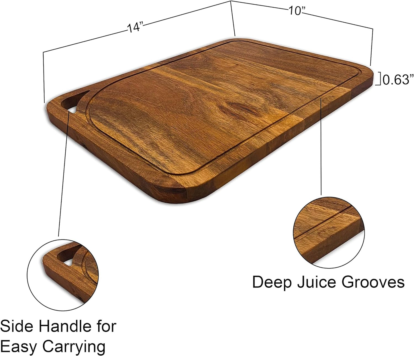 Affinity Decor Large 100% Wood Cutting Board for Kitchen Cheese, Heavy Duty Charcuterie boards, Serving Platters with Handles and Juice Grooves Pre Oiled, CB-135, 14"L x 10"W