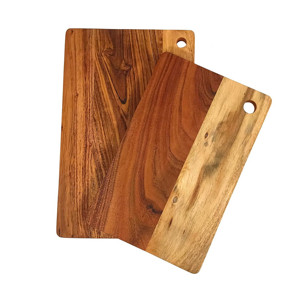 Wood Set Of 2 Cutting Boards Kitchen, Thick Chopping Board, Large Wooden Cutting Board with Deep Juice Groove and Handles, Wooden trays for meat, fruit and cheese (16 X 10 X 0.63 Inch)