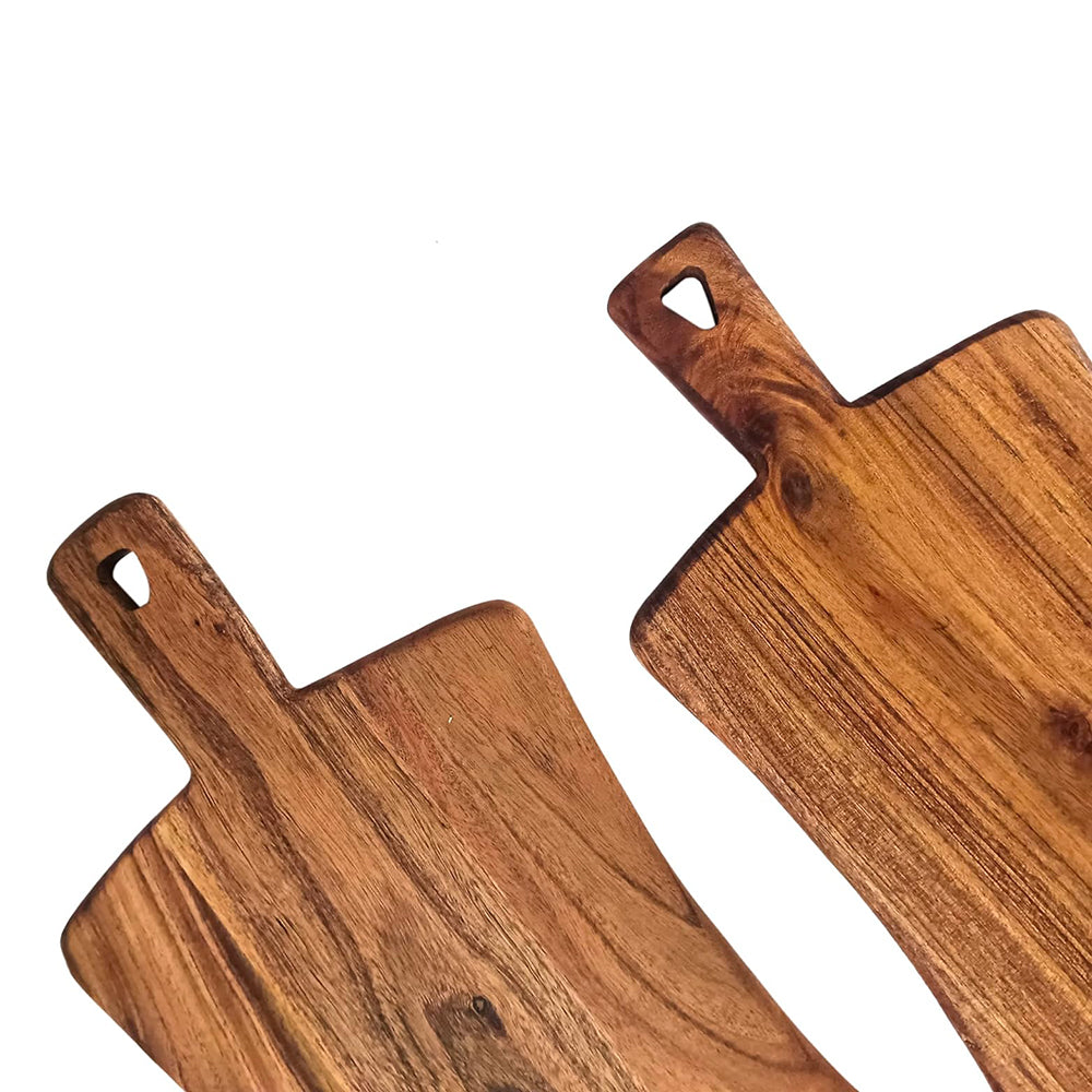 Wood Set Of 2 Cutting Boards Kitchen, Thick Chopping Board, Large Wooden Cutting Board with Deep Juice Groove and Handles, Wooden trays for meat, fruit and cheese (17 X 9 X 0.63 Inch)