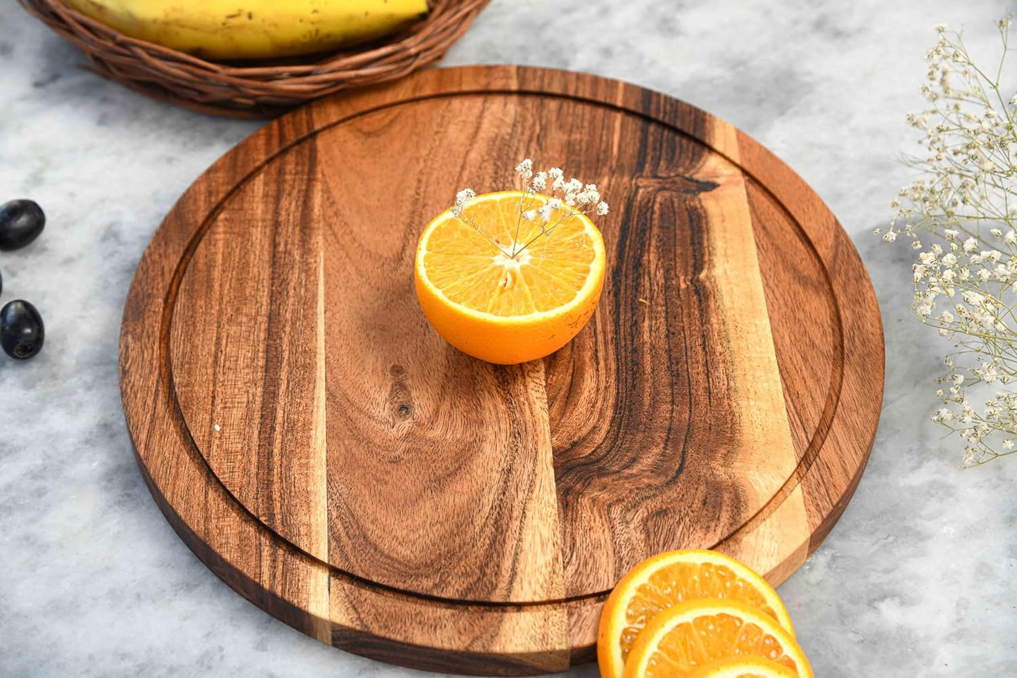 Cutting Board Series, Acacia Wood Cutting Boards for Kitchen, Round Wooden Serving Charcuterie Board, Organic Wood Board, Ideal for Chopping Meat, Fruits, Cheese 11 x 11