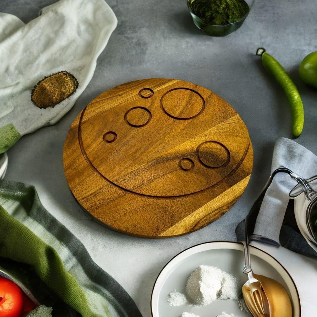 Acacia Wood Halloween Full Moon Cutting Board with Groove for Festive Decor and Appetizer Serving Tray (10.75"L x 10.75"W)