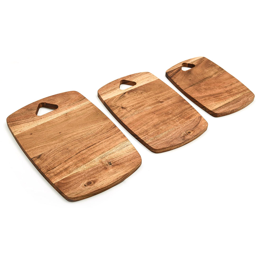 Cutting Board Series, Acacia Wood Cutting Boards for Kitchen, Wooden Serving Charcuterie Board Set of 3, Organic Wood Board, 13.6"x9.1", 11.8"x7.8", 9.7"x6.5"