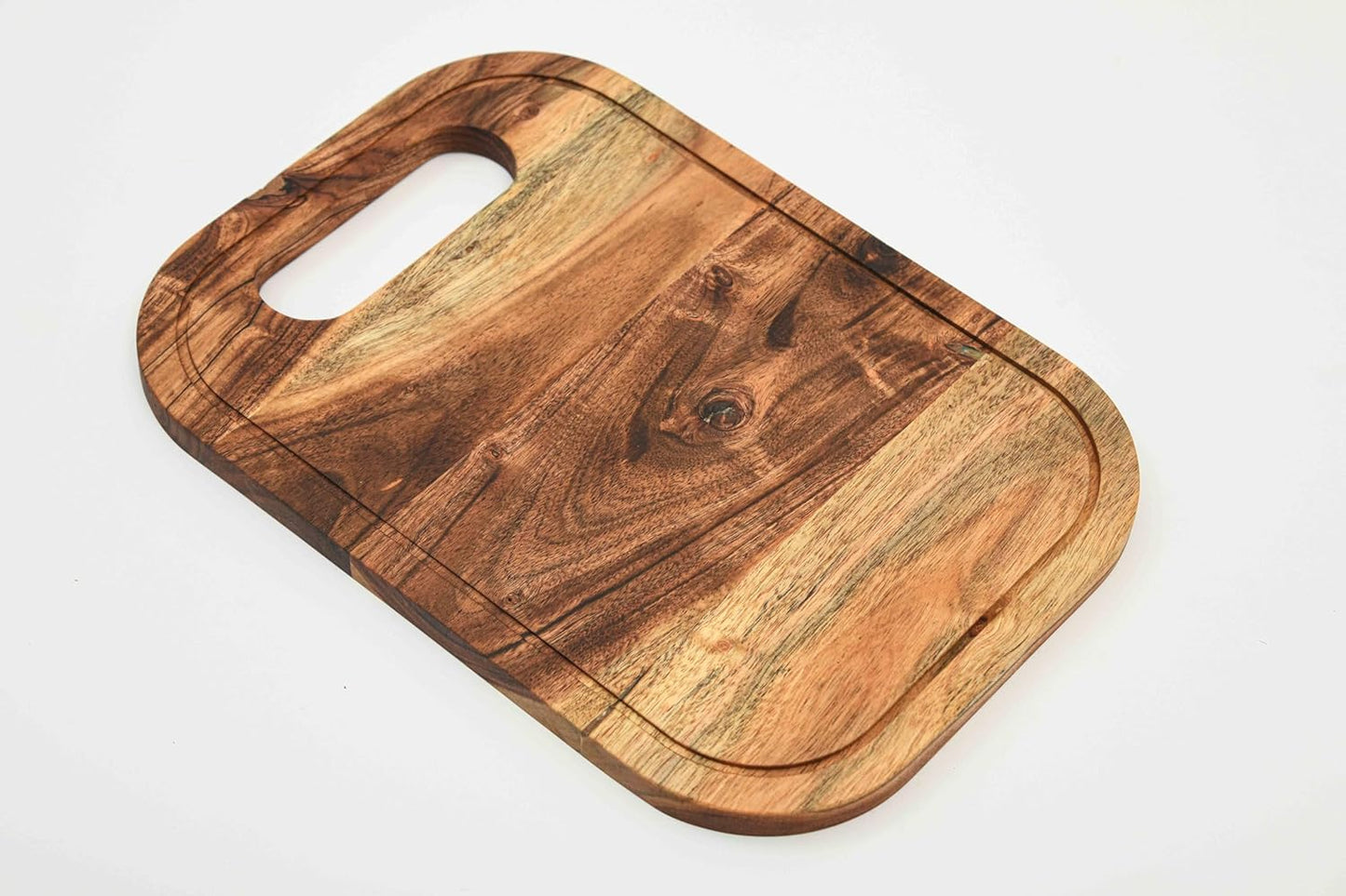 Affinity Decor Wood Cutting Board for Kitchen, Wooden Serving Boards, Organic Wood Charcuterie Boards, Serving Platters with Handles and Juice Grooves Pre Oiled, CB-136, 14"L x 10"W